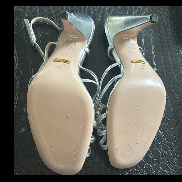 Gucci Silver Leather Sandal with Multi Colored Jeweled GG - Picture 2 of 8